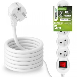Przedłużacz Sieciowy Kabel z Uziemieniem Listwa Zasilająca 5 Gniazda 5m Włącznik ON/OFF Czarny Sznur Lendo Lumiled