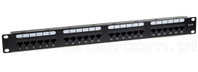 Patch panel 24-portowy, UTP, kat. 6, 1U, 19", złącza typu dual block, uchwyty na kabel
