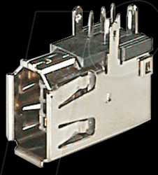 Firewire plug, angled, vertical. PCB mounting.