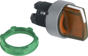 Toggle switch, 3 positions, illuminable, latching, waistband round, orange, front ring gray, 45°, mounting Ø 22 mm, ZB5AK1553C0