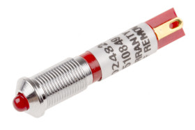 Lampka kontrolna do montażu panelowego 24V dc, czerwona 6mm LED Chrom Końcówka lutownicza RS PRO