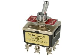Przełącznik; dźwigniowy; T-32BS; 2*2; ON-ON; 3 tory; 2 pozycje; bistabilny; na panel; śrubowe; 15A; 250V AC; czarny; 29mm; Highl