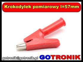Krokodylek pomiarowy izolowany l=57mm czerwony