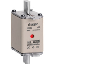 Wkładka bezpiecznikowa nożowa NH00 wskaźnik podwójny uchwyt nieizolowany aM 50A 690VAC LNH00050M6A HAGER