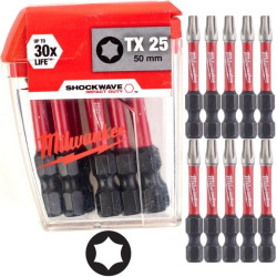 Bity udarowe do wkrętarki TORX TX25 50mm 1/4 SHOCKWAVE 10szt MILWAUKEE