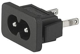 Panel plug C8, 2 pole, snap-in, plug-in connector 6.3 x 0.8, black, 6160.0069