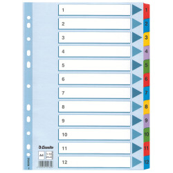 Esselte 100162 Multicoloured Mylar Tabbed A4 Index 1 - 12 160gsm Board
