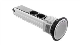 Gniazdo Meblowe Fi8cm, 3X250v Ac Wysuwane Z Blatu Z Przewodem 1,8M Srebrne...