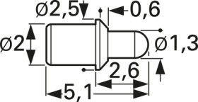 Battery charge and interface contact with probe, round head, Ø 2.5 mm, travel  1.2 mm, pitch 3 mm, L 5.1 mm, 5099-D-2.0N-AU-1.0