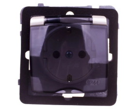 KARO Gniazdo bryzgoszczelne z/u Schuko IP44 klapka przezroczysta ecru perłowy GPH-1SS/m/42/d