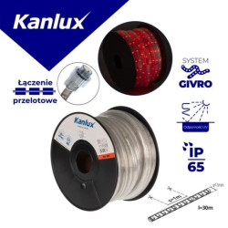 Wąż świetlny GIVRO LED 30M-RE 2W/M 6lm/m barwa czerwona IP65 rolka 30mb Odporność UV zasilanie przelotowe 38582