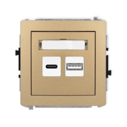 DECO Mechanizm ładowarki USB podwójnej USB C + USB A, 20W max., złoty metalik 8DCUSB-8