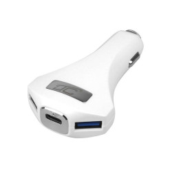 Ładowarka USB samochodowa 18W 2xUSB-A + USB-C, Biała, LTC