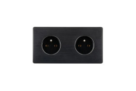 Gniazdko elektryczne czarne podwójne ramka stal szczotkowana PVD Black GN-SNPBL02C