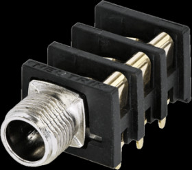 6.35 mm jack panel socket, 3 pole (stereo), PCB connection, PA, NRJ6HM-1-AU