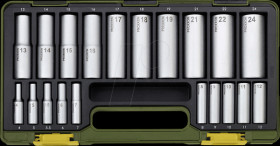 23292 Socket spanner set, deep socket, 1/2" + 1/4", 20 pieces