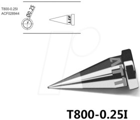 T800-0.25I Soldering tip, 0.25 mm, pencil point, straight