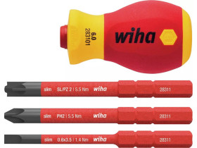 Wkrętak z uchwytem na bity zestaw slimVario® electric Stubby 4-częściowy z bitami slimBit 41230 WIHA