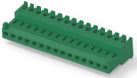 Socket header, 15 pole, pitch 2.54 mm, straight, green, 4-644565-5