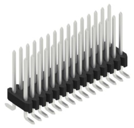 Pin header, 30 pole, pitch 1.27 mm, angled, black, 10061987