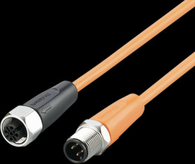 Sensor actuator cable, M12 cable plug, straight, A to M12 cable socket, straight, A, 3 pole/5 pole, 0.3 m, PVC, orange, 4 A, EVT