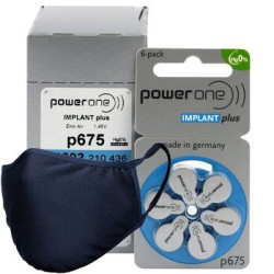 60 x baterie do aparatów słuchowych Power One Implant Plus 675 + maska antybakteryjna wielokrotnego użytku Stanteks