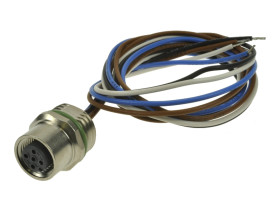 Gniazdo z przewodem; 43-01000; M12-4p; 4 tory; proste; z przewodem 0,5m; 0,25mm2; wkręcane (M16x1,5); na panel; 12mm; czarny; IP