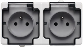 BRYZA Gniazdo hermetyczne podwójne z/u IP54 z klapką dymną białe 181436