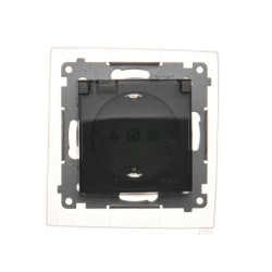 Simon 54 Gniazdo Schuko do wersji IP44 z przesłonami z uszczelką ramki (moduł) 16A 250V klapka transp. czarny mat DGSZ1BZ.01/49A