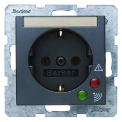 Gniazdo SCHUKO z ochroną przepięciową i polem opisowym antracyt B.1/B.3/B.7 Glas 41081606