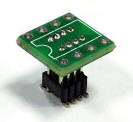 Adapter PDIP8 (DIL8) 2,54mm-->SO8 (SOIC) 1,27mm -dla pamięci szeregowych Flash, EEPROM i uP nierozłączny