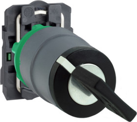 Key switch, 2 switching positions, unlit, groping, 1 Form A (N/O), waistband round, black, front ring gray/black, 2 x 90°, mount