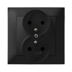 IMPRESJA Gniazdo podwójne z uziemieniem kompletne z ramką czarny metalik GP-2YZ/33