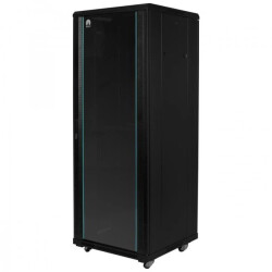Szafa stojąca RACK 19 18U 600x800mm drzwi szklane czarna (złożona) NEKU FLR GREEN + wyposażenie