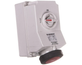 Gniazdo naścienne z rozłącznikiem 63A 5p 6h 400V IP67 z podwójną blokadą mechaniczną MEN5113A