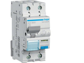 Wyłącznik różnicowoprądowy z członem nadprądowym C 32A 1P+N 10kA 30mA typ A ADA582D HAGER