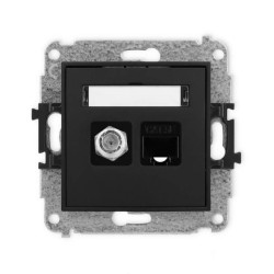 ICON Mechanizm gniazda antenowego poj. typu F (SAT) + gniazda komp. poj. 1xRJ45, kat. 5e, 8-stykowy czarny mat 12IGFK-1