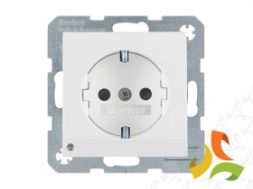 BERKER B.KWADRAT Gniazdo z uziemieniem schuko z przesłonami styków z podświetleniem orientacyjnym biały połysk 41098989 HAGER