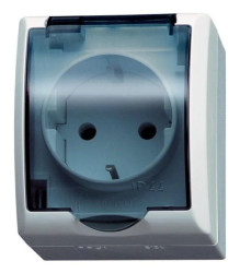 FALA Gniazdo hermetyczne pojedyncze z/u Schuko IP44 klapka przezroczysta białe GNH-1HS/00/d
