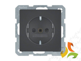 BERKER Q.1/Q.3/Q.7 Gniazdo z uziemieniem schuko z przesłonami (zaciski samozaciskowe) antracyt aksamit lakierowany 47236086 HAGE