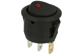 Przełącznik; klawiszowy (kołyskowy); IRS101E-8C/DR; ON-OFF; 1 tor; czarny; podświetlenie LED 12V; czerwony; bistabilny; konektor