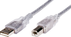 USB 2.0 adapter cable, USB plug type A to USB plug type B, 3 m, transparent, 340458