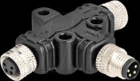 60576 M8 T-splitter, A-coded, 4 pin, 1x plug > 2x socket