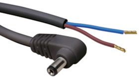 DC connection cable, 2 m, black, plug 2.1 x 5.5 mm, angled to open end, 072053