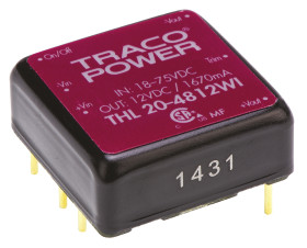 Przetwornica DC-DC, 20W, Uwe 18 → 75 V DC, Uwy 12V dc, Iwy 1.67A, TRACOPOWER