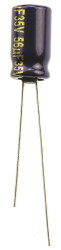 Kondensator 56μF 35V dc Radialny, Otwór przelotowy Panasonic roztaw: 2.5mm 6.3 (Dia.) x 11.2mm