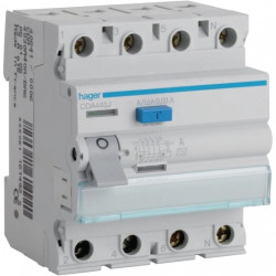 Wyłącznik różnicowoprądowy RCD 3-fazowy 40A 30mA typ A 4-biegunowy 4P (230V / 400V AC) 4-modułowy HAGER