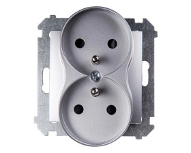 Simon 54 Gniazdo podwójne z/u 16A IP20 z przesłoną torów srebrny mat DGZ2MZ.01/43