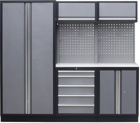 Moduł warsztatowy 1 z blatem roboczym ze stali szlachetnej Kunzer WESS1, (S x W x G) 2275 x 2000 x 458 mm