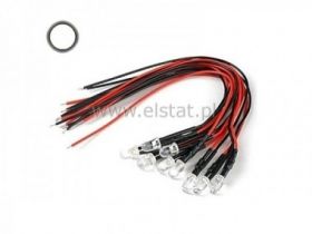 Dioda LED 5mm 12V DC biała clear z przewodem 20cm